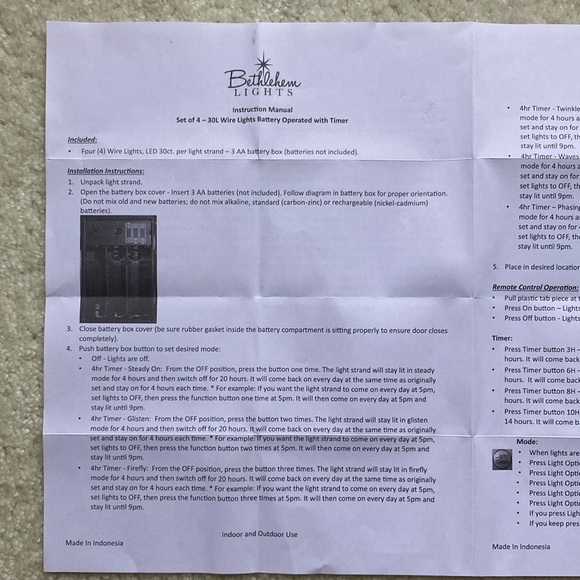 Bethlehem Lights - Set of 4 - 30L Wire Lights Battery Operated with Timer - Picture 6 of 9